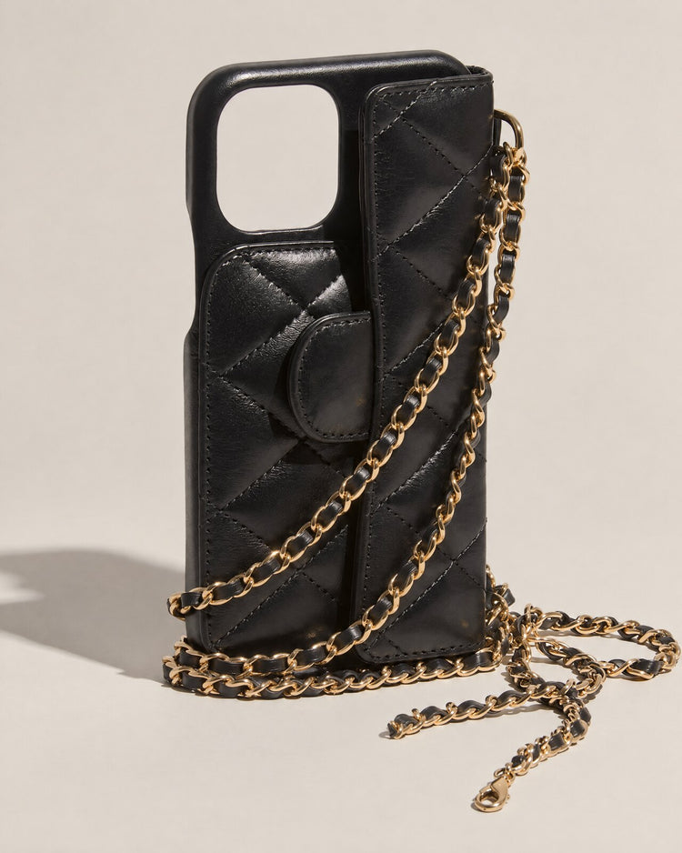 Quilted Chain Phone Case – Midnight Black