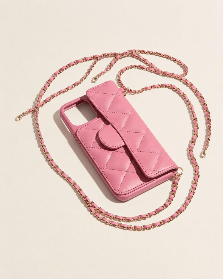 Quilted Chain Phone Case – Powder Pink