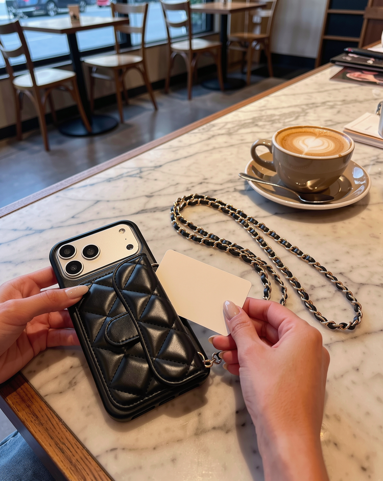 Quilted Chain Phone Case – Midnight Black