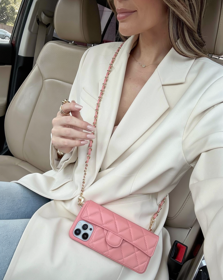 Quilted Chain Phone Case – Powder Pink